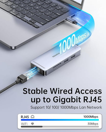 USB C Hub Ethernet, 9 in 1 USB-C to Ethernet Multiport Adapter Dongle with HDMI 4K@60Hz, 100W PD Charging, Gigabit RJ45, SD/TF Card Reader, USB A&C 3.0, USBC Dock for MacBook, Dell, Lenovo, HP