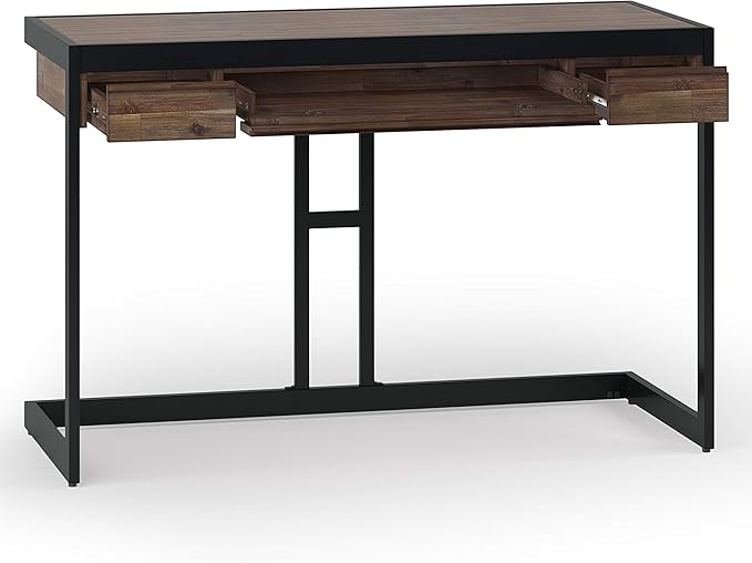 SIMPLIHOME Erina SOLID WOOD and Metal Modern Industrial 48 inch Wide Home Office Desk, Writing Table, Workstation, Study Table Furniture in Rustic Natural Aged Brown with 2 Drawers