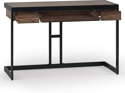 SIMPLIHOME Erina SOLID WOOD and Metal Modern Industrial 48 inch Wide Home Office Desk, Writing Table, Workstation, Study Table Furniture in Rustic Natural Aged Brown with 2 Drawers