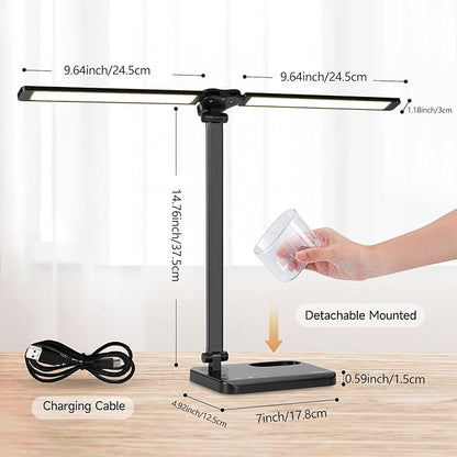 LED Desk Lamp for Home Office - Dual Swing Arm Desk Light with USB Charging Port,Eye-Caring Foldable 5 Color Modes 10 Brightness Levels Dimmable Desk Lamp for College Dorm Room (Black)