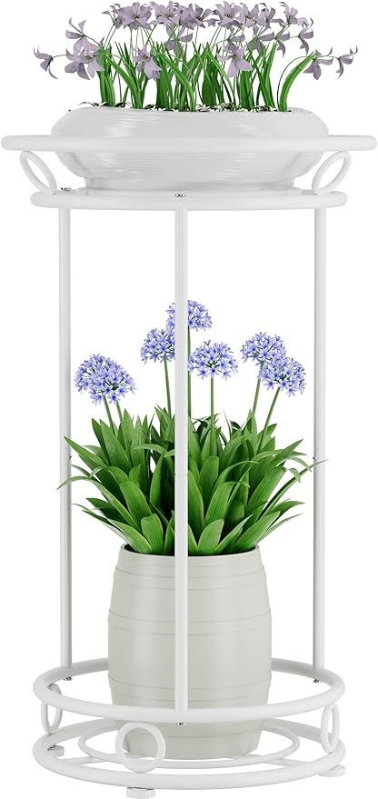 Plant Stand Indoor Outdoor - Metal Planter Holder Shelf Tall Tiered Flower Pot Display Organizer Rack for Garden, Patio, Living Room, Bathroom, Office (White)
