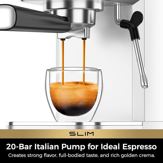 CHULUX Slim Espresso Machine with Milk Frother for Home Cappuccino & Latte | Precise Pressure Gauge, Food-Grade Materials, 20 Bar Italian Pump, Professional Temperature Control System, Stainless Steel