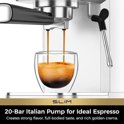 CHULUX Slim Espresso Machine with Milk Frother for Home Cappuccino & Latte | Precise Pressure Gauge, Food-Grade Materials, 20 Bar Italian Pump, Professional Temperature Control System, Stainless Steel