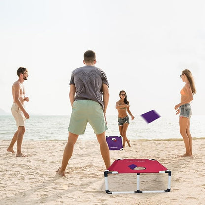 Portable Cornhole Set PVC Framed Corn Holes Outdoor Game Set with 2 Cornhole Boards, 8 Cornhole Bean Bags and Carrying Case, Camping Games Indoor Outdoor for Adults, Travel Camping Accessory