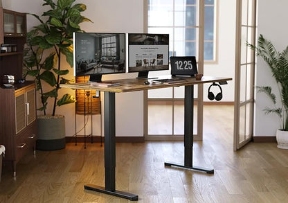 YDN 55 x 24 Inch Vintage Brown Electric Standing Desk | Adjustable Height, Sit Stand, Cable Management, Ergonomic, Home Office