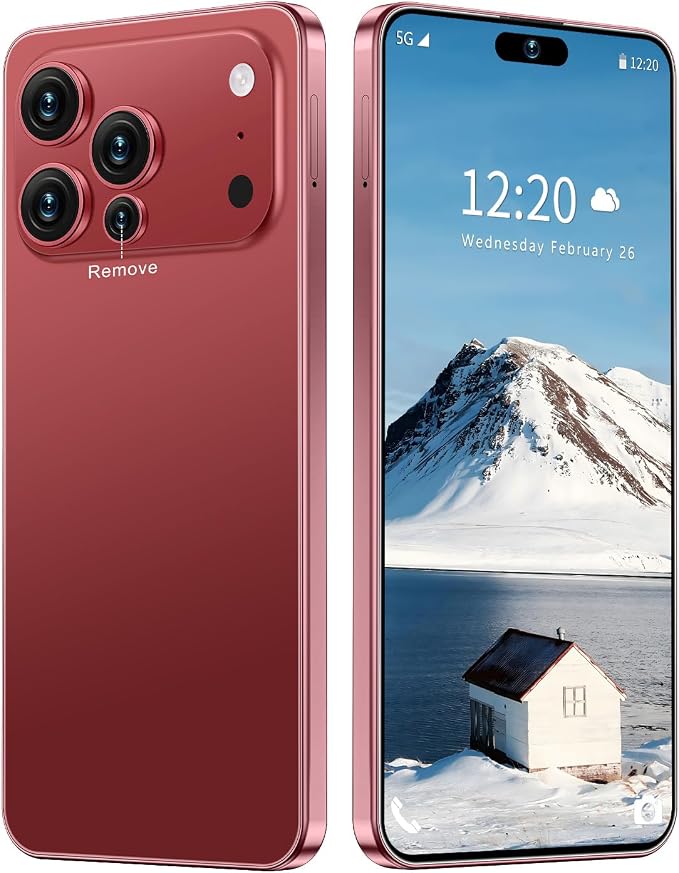 17 PMAX Unlocked Cell Phone,16GB+512GB Smartphone,6.99" HD Screen Android 15 5G Phones,Battery 7000mAh Android The Phone,Fingerprint Button Unlock/GPS/Face ID/Dual SIM/5G (Wine Red)