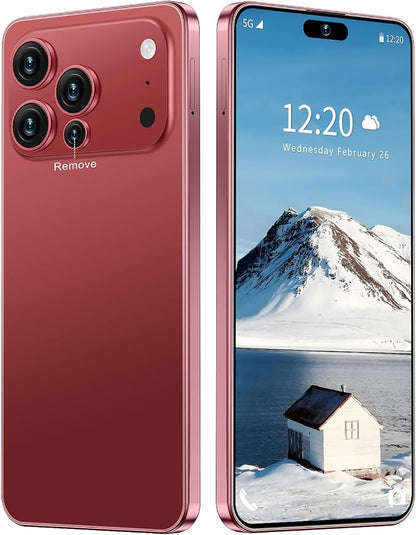 17 PMAX Unlocked Cell Phone,16GB+512GB Smartphone,6.99" HD Screen Android 15 5G Phones,Battery 7000mAh Android The Phone,Fingerprint Button Unlock/GPS/Face ID/Dual SIM/5G (Wine Red)