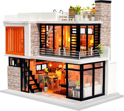 Spilay Dollhouse Miniature with Furniture,DIY Kit Mini Modern Villa Model with Music Box,1:24 Scale Creative Doll House Best Christmas Birthday Gift for Lovers Boys and Girls(Florence)
