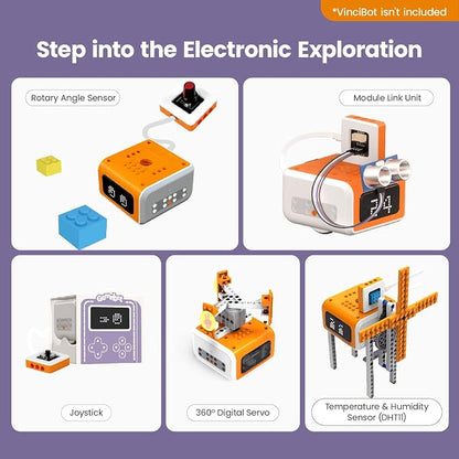 Inventor Kit for VinciBot Coding Robot, Electronic STEM Kit with programmable Module to Learn Programmable Electronic Projects for School Classroom Kids Ages 8+