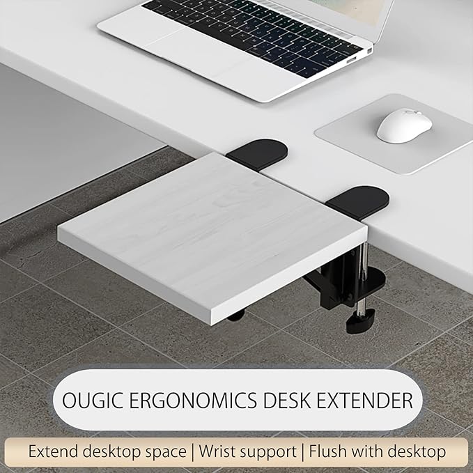 Ergonomics Desk Extender Tray, 9.5"x9.1" Punch-Free Clamp on, Foldable Keyboard Drawer Tray, Table Mount Arm Wrist Rest Shelf, Computer Elbow Arm Support