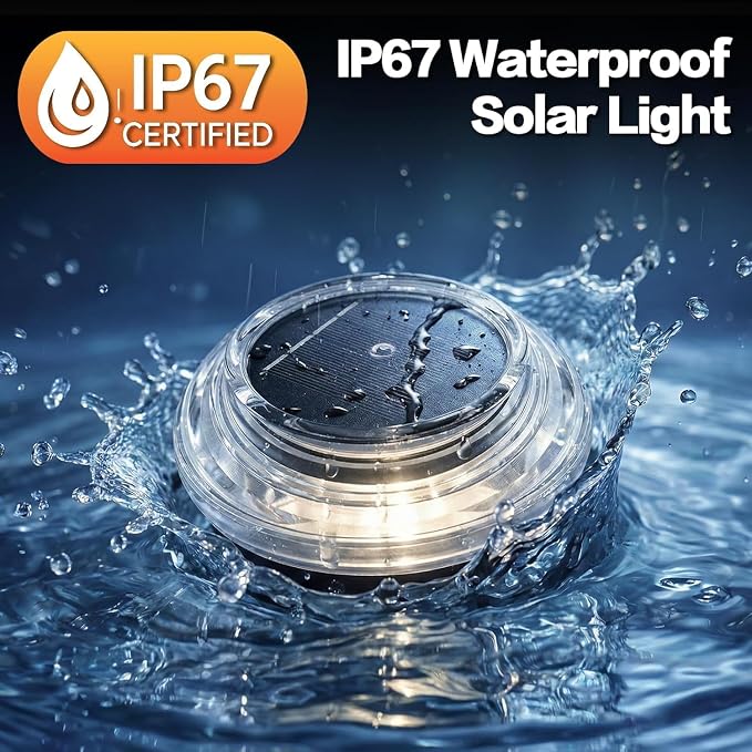 Solar Driveway Lights 12 Pack, Solar Deck Lights Outdoor IP67 Waterproof, 6000K Cool White Solar Ground Lights Landscape Path Lighting for Step Sidewalk Stair Garden Ground Pathway Yard