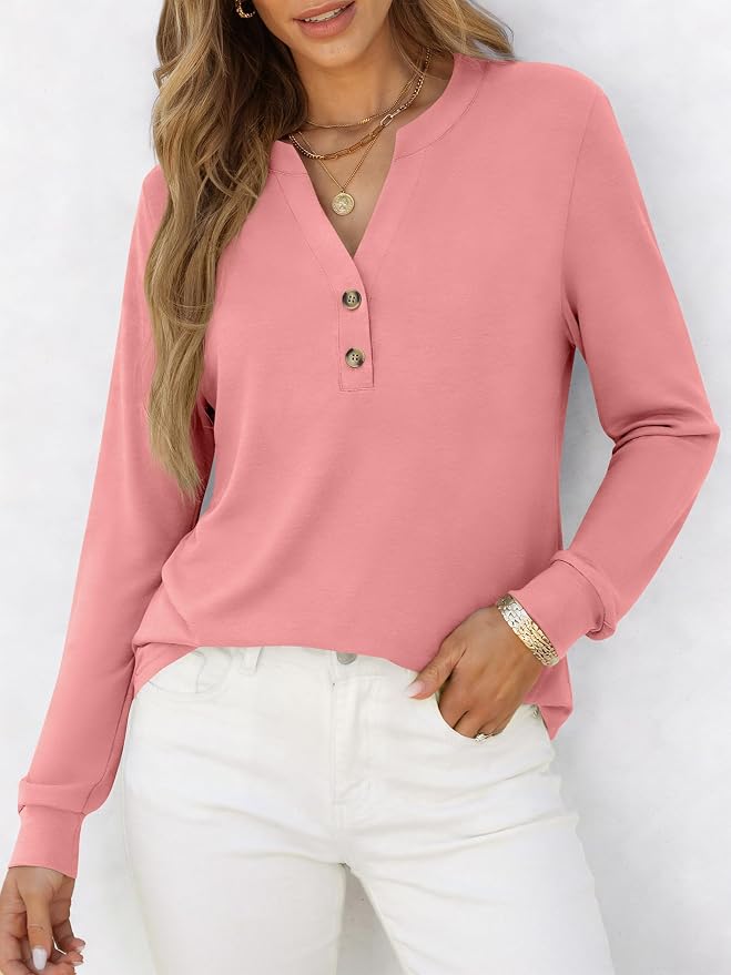ANRABESS Women's Long Sleeve Shirts 2026 Spring Fashion Dressy Casual Tops Trendy Henley Blouses Cute Work Outfits Clothes