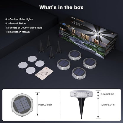 YiLaie Solar Ground Lights Outdoor IP68 Waterproof,4 Pack Solar Garden Lights Outside,Stick & Stake Landscape Lighting for Pathway Lawn Yard Deck Driveway Walkway, Warm White