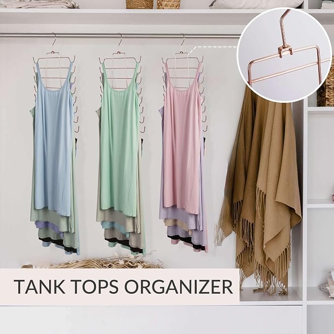 ZEDODIER 3 Pack Tank Top Hanger Space Saving, Bra Hangers for Closet Organizer, Hanging Bra Organizer Tank Tops Holder with 24 Hooks, Closet Organizers and Storage Small Space Solutions, Rose Gold