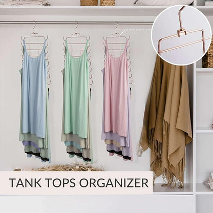 ZEDODIER 3 Pack Tank Top Hanger Space Saving, Bra Hangers for Closet Organizer, Hanging Bra Organizer Tank Tops Holder with 24 Hooks, Closet Organizers and Storage Small Space Solutions, Rose Gold