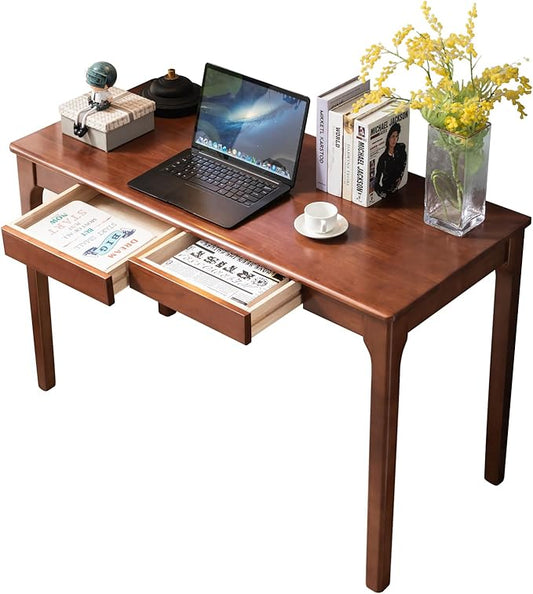 Solid Wood Desk with Drawers, Small Computer Desk for Small Spaces, Gaming Study Home Office Desks for Work, Student PC Desk for Bedroom, Escritorios para Cuartos (Cherry Color, 39inch)