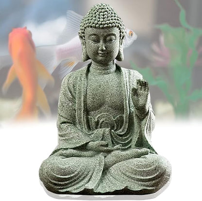 livelyfish Meditating Buddha Statue Natural Sandstone Buda Sculptures for Fish Tank Aquarium Decorations Home Zen Garden Bonsai Ornament Decor, Gifts (Fearless-Small)