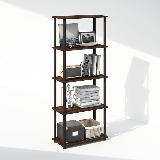 Furinno Turn-N-Tube 5-Tier Multipurpose Compact Display Rack, Shelving Unit, Bookcase, Walnut/Brown