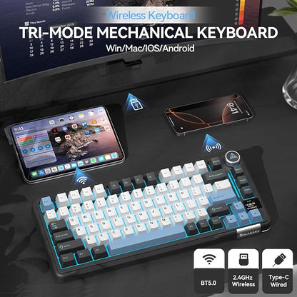 SOLAKAKA A75 PRO Black Gaming Keyboard 75% Wireless Mechanical with Screen and Knob, RGB Backlit Hot Swappable Gasket Pre-lubed PBT Keycaps for PC/Mac/Win
