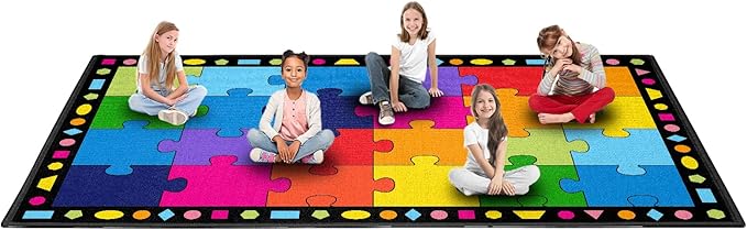 Booooom Jackson Large Classroom Rug Colorful Puzzle Classroom Carpet 7'5"x13'Classroom Rug with Non-Slip Backing School Preschool Rug Classroom Elementary Classroom Rug(Pz10C-4023)
