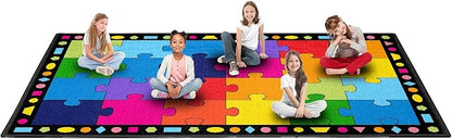 Booooom Jackson Large Classroom Rug Colorful Puzzle Classroom Carpet 7'5"x13'Classroom Rug with Non-Slip Backing School Preschool Rug Classroom Elementary Classroom Rug(Pz10C-4023)