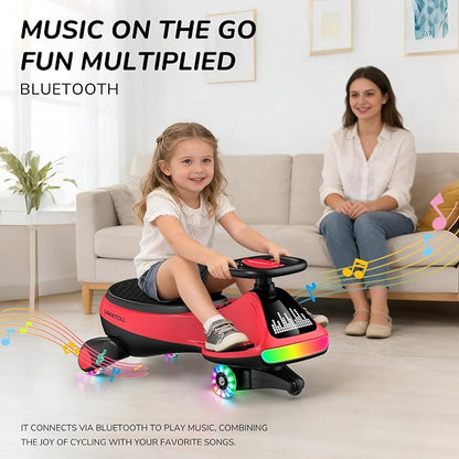 Umatoll 12V Electric Wiggle Car for Kids with Pedal, Display, Rechargeable Battery, LED Light, Bluetooth, Light-Up Wheels, Anti-Rollover, 2 Speeds, Ride on Toys, Birthday Gifts for Age 3+, 150Lbs