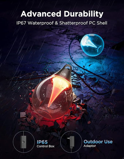 Govee Clear Bulb Outdoor String Lights, 48ft IP67 Patio & Backyard Lights | 15 RGBWIC Dimmable LED Bulbs, 111 Modes, Music Sync, IP67 Waterproof & Shatterproof, Work with Alexa, Google & Matter