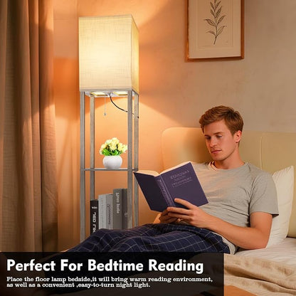RUNTOP Floor Lamp with Shelves, Shelf Lamp with 3 Color Temperature LED Bulb,Lamps for Living Room, Standing Lamp Modern Tall Standing Light Display Shelf Floor Lamps for Bedroom, Office Home Decor
