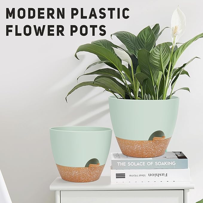 12" 10" 9" Large Self Watering Plant Pots, 3 Pack Flower Pots Planters with Multi Mesh Drainage Holes for Indoor Outdoor Garden Plants and Flowers.