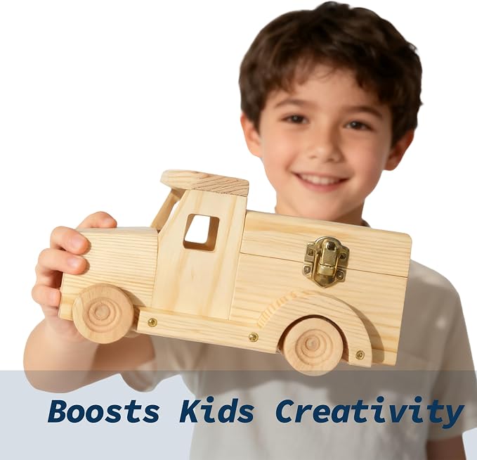 Easy Playhouse: Wood Building Toy Kit - DIY 3 Vehicle Projects: Helicopter, Truck & Excavator, 12 Paint Colors & 2 Brushes, Arts & Craft Set, Kids 8+