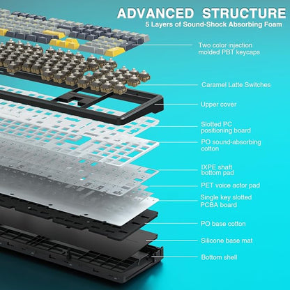 AULA F108 Wireless Mechanical Keyboard, BT5.0/USB-C/2.4GHz Hot Swappable Custom Gaming Keyboards, PBT Keycaps, Pre-lubed Switches, RGB Backlit Full Size Creamy Keyboard with Number Pad, 108 Keys