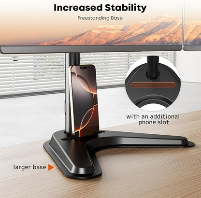 Dual Monitor Stand fits 17-32 inch, Free Standing Heavy Duty Monitor Mount | Precise Slide, Tilt, Swivel, Rotate and Height Adjust, 19.8 lbs per Arm, VESA 75/100mm