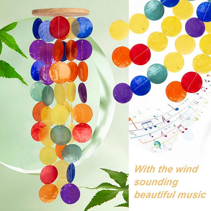 Wind Chimes for Outside - Handcrafted Rainbow Capiz Shells Windchime Coastal Style Decor for Indoor/Outdoors, Garden Decor, Great Gift for Women, Wind Chimes Lovers and More