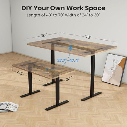 Dual Motor Standing Desk Frame- Heavy Duty Electric Desk Legs, Adjustable Desk Base, Sit Stand Up Desk Frame with Memory Controller for 43''-70'' Desktop, Home & Office DIY Workstation