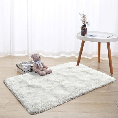 Tepook Super Soft Fluffy Rug for Bedroom, Modern Shaggy Fuzzy Kids Rugs for Living Room, Plush Indoor Nursery Home Decor Dorm Carpet with Non-Slip Bottom, Cream White, 2 X 3 Feet