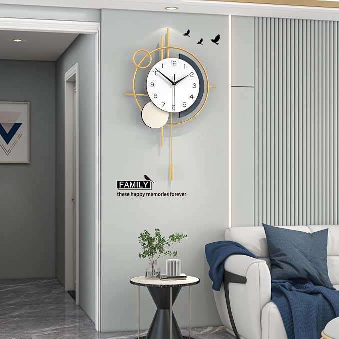 Large Wall Clocks for Living Room Decor Modern Wall Clock Battery Operated Silent Non-Ticking for Bedroom Office Kitchen Home Decoration Gold Metal Unique Wall Watch Clock 17.7x27.3in