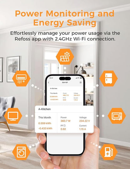 Refoss Smart Home Energy Monitor, Native Open API & Web UI (No Cloud Required), Real Time Electricity Usage Monitor, Power Consumption Meter Works with Home Assistant & MQTT, Solar Net Metering, ETL | Smart Home Energy Monitor