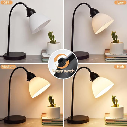 2 Pack LED Desk Lamp for Home Office, 3 Levels Dimmable Reading Light Flexible Gooseneck Table Lamp for Bedside Office, Rotary Switch Control, Bulb Included