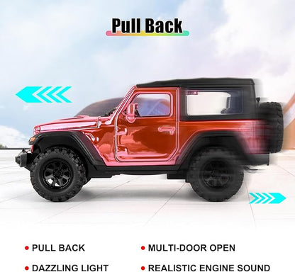 TGRCM-CZ 1:32 Scale Wrangler Rubicon Toy Car – Die-cast Model with Sound & Light Effects, Pull-Back Function, Durable Toddler Toy, Suitable for Ages 3 and Up,Pink