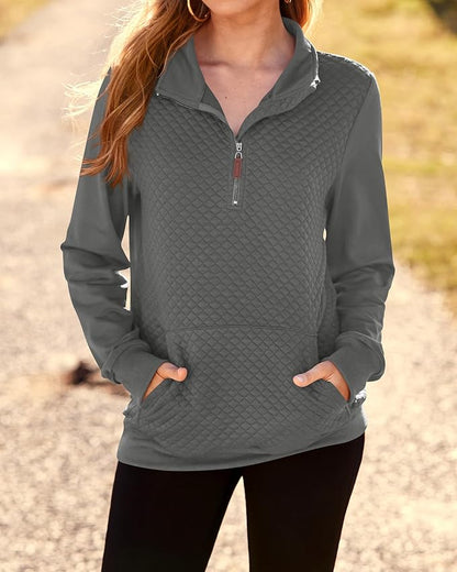 BTFBM Women Fashion Quilted Pattern Lightweight Zipper Long Sleeve Plain Casual Ladies Sweatshirts Pullovers Shirts Tops