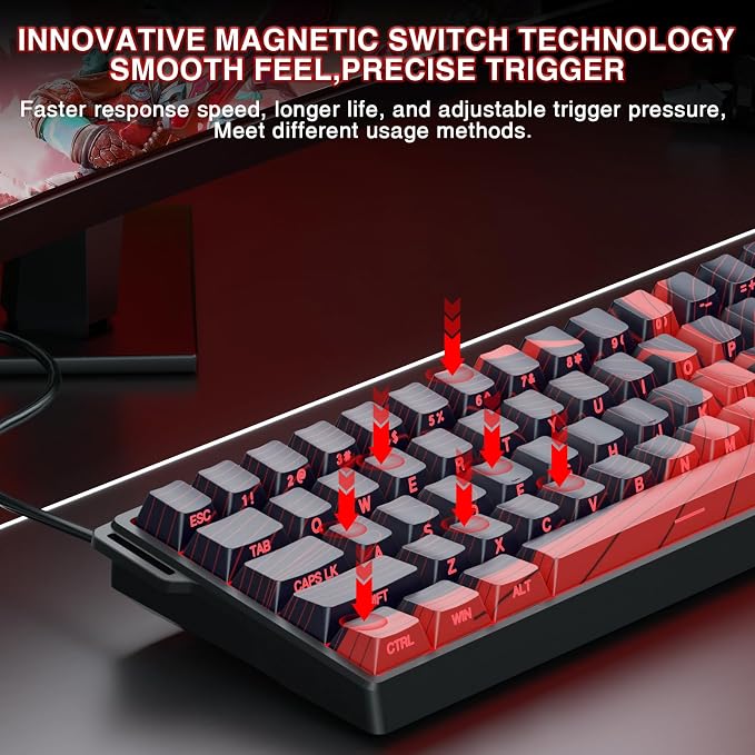 AULA WIN60 HE MAX - 60% Mechanical Gaming Keyboard Wired, Hall Effect Magnetic Switches Hot Swappable, Adjustable Actuation Rapid Trigger Mode, 8000 Hz Polling Rate, 60 Percent Keyboard Compact Design