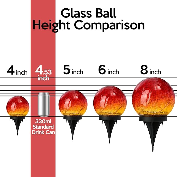 Outdoor Waterproof Solar Gradient Red Globe Lights, Led Solar Round Gazing Balls Ornaments for Lawn Garden Patio Table Art Decoration, Back Yard Landscape Illuminated Cracked Glass Sphere Light Orbs