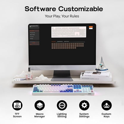 EPOMAKER TH108 PRO Full Size Mechanical Keyboard with Screen & Knob, Wireless Gaming Keyboard with 10000mAh, Creamy Gasket, Hot Swap, Custom Driver, RGB Backlight (White, Sea Salt Silent)
