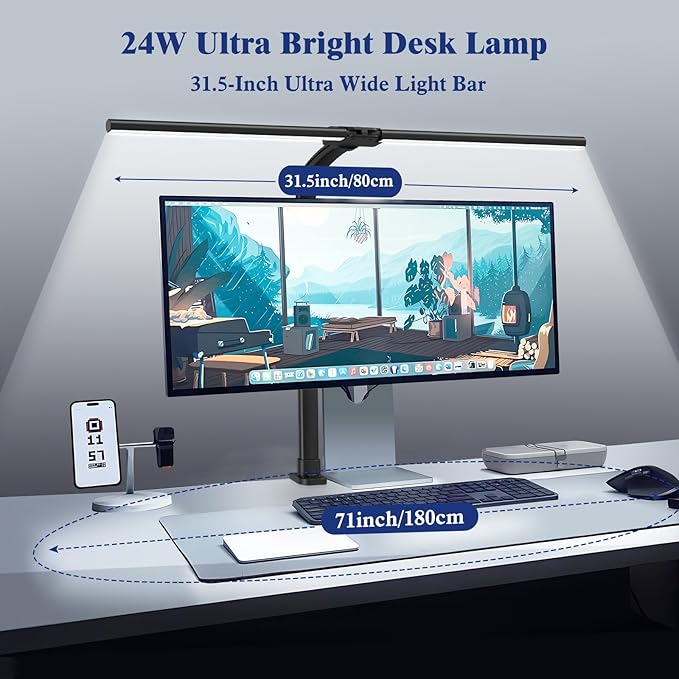 Desk Lamp for Home Office, 24W LED Desk Lamp with Clamp - 25 Lighting Modes Dimming Workbench Light with Flexible Gooseneck, Eye Protection Modern Desk Lamp for Reading Study Monitor Drafting
