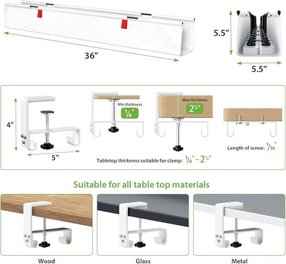 KEEGH Large 36" Under Desk Cable Management Tray - Under Desk Cord Organizer - Clamp/Screw Mount - Support Upto 70lbs - Wire Management - Gaming/PC Cable Tray - Cord Hiders for Office/Home, White