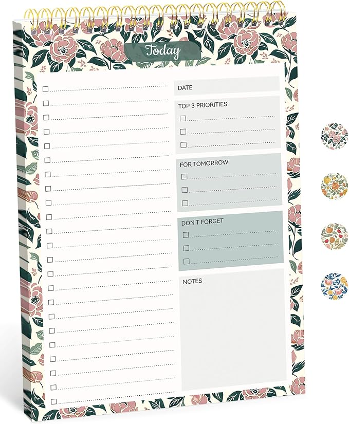 Taja To Do List Notepad, Undated Daily Planner for Work and Goal Setting | Rose Meadow, 52 Sheets, 9.8" x 6.5" , for Office, Home and school, Daily Task Planning, Notes and Everyday Organization