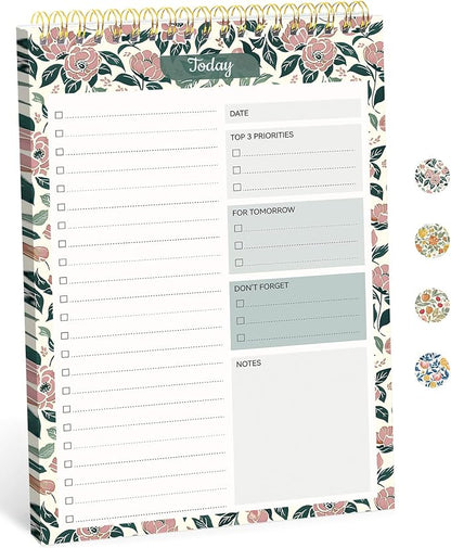 Taja To Do List Notepad, Undated Daily Planner for Work and Goal Setting | Rose Meadow, 52 Sheets, 9.8" x 6.5" , for Office, Home and school, Daily Task Planning, Notes and Everyday Organization