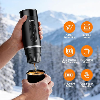 Portable Espresso Machine for Travel, Mini Coffee Maker Works with Capsules & Ground Coffee, USB-C Rechargeable for Outdoor Camping Car RV Business Trips