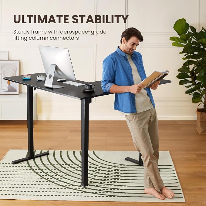 ErGear 63" Dual Motor L Shaped Standing Desk, 28"-46" Electric Height Adjustable, 2 Assembly Options to Fit Room Corner, Suitable for Sitting or Standing Up for Working or Gaming from Home, Black