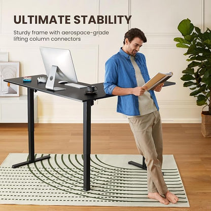 ErGear 63" Dual Motor L Shaped Standing Desk, 28"-46" Electric Height Adjustable, 2 Assembly Options to Fit Room Corner, Suitable for Sitting or Standing Up for Working or Gaming from Home, Black